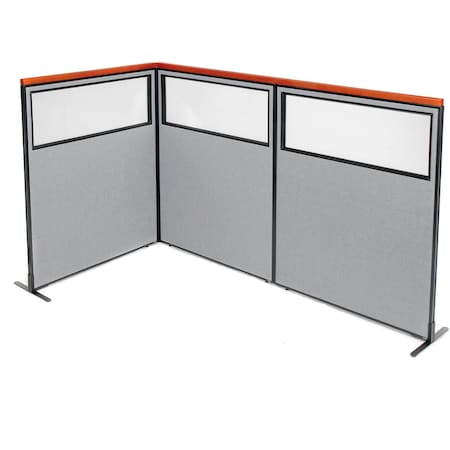 Interion By Global Industrial Interion Deluxe Freestanding 3-Panel Corner Divider w/Partial Window 48-1/4inW x 61-1/2inH Gray 695039GY